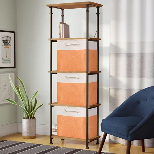 Miniatura 6 de Cajas de almacenamiento plegables de tela, cajas de almacenamiento plegables de 13 pulgadas, canastas de almacenamiento de retazos naranja y beige