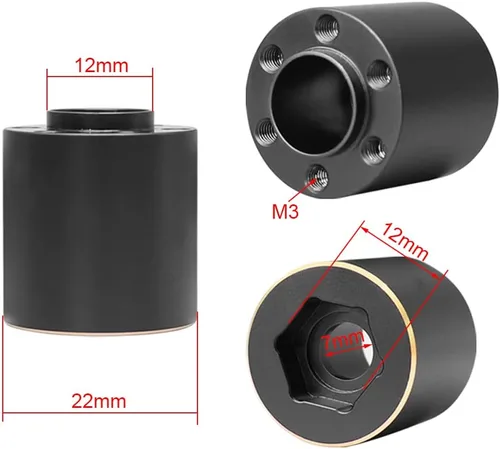 Miniatura 4 de 4 unidades de ruedas Beadlock de 1.9 y 2.2 pulgadas, adaptadores anchos de cubo de rueda hexagonal de 0.472 in para actualizaciones de oruga RC Negro