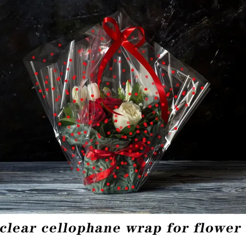 Miniatura 4 de CMFYHM Rollo de Envoltorio de Celofán Transparente (34" x 120 Pies) 3Mil Celofán de Lunares Rojos, Rollo de Envoltorio de Celofán para Regalos