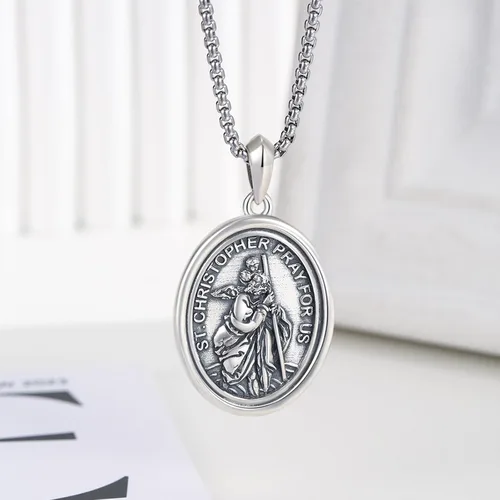 Miniatura 569 de Collar de plata de ley 925 con medalla de San Patrón, colgante de protección católica, amuleto, joyería religiosa para hombres y mujeres