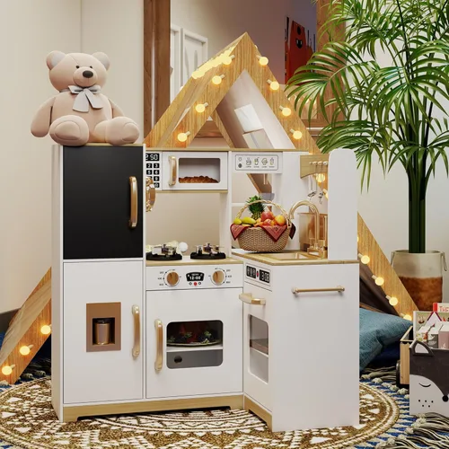 Miniatura 10 de TaoHFE Rincón de Espresso para Jugar Cocina con Luces, Juego de Cocina para Niños de 1 a 3 años, Juego de Cocina de Juguete para Niños Marrón