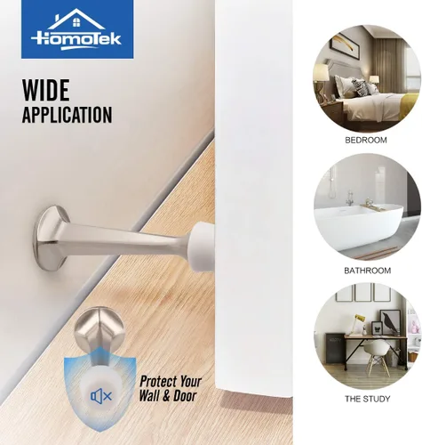 Miniatura 6 de HOMOTEK - Paquete de 8 topes de puerta rígidos y resistentes con punta de goma suave, tope de puerta de zinc fundido para proteger la pared