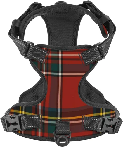 Miniatura 3 de Arnés para perro sin tirones, Royal Stewart Tartán clásico rojo escocés a cuadros ajustable reflectante transpirable Oxford chaleco suave para Royal