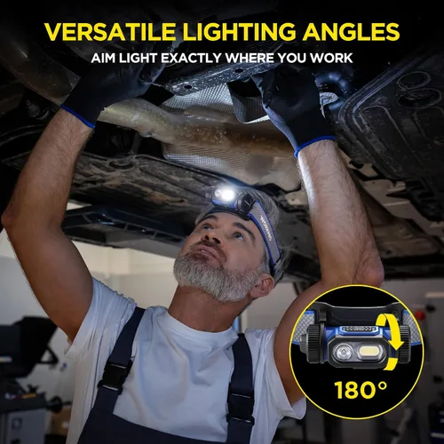 Miniatura 5 de WORKPRO Linterna frontal de trabajo recargable, lámpara de cabeza LED de 700 lm con sensor de movimiento, ángulo ajustable de 180° y largo tiempo