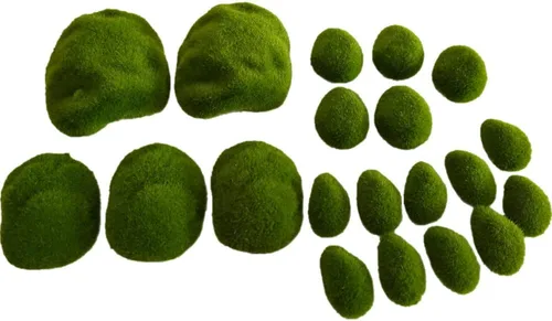 Miniatura 6 de Rocas de musgo artificiales decorativas de 4 tamaños, piedras de bolas de musgo verdes, piedras falsas para arreglos florales, manualidades