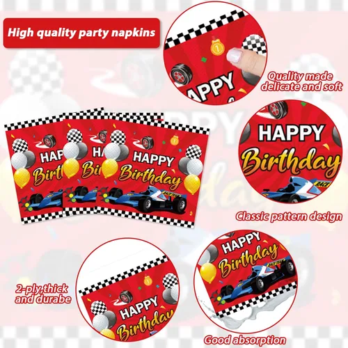 Miniatura 4 de 96 piezas de decoración temática de autos de carreras para fiesta de cumpleaños, platos y servilletas de carreras, juego de vajilla desechable