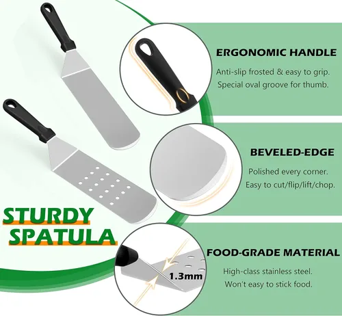 Miniatura 3 de HaSteeL Kit de 18 accesorios para plancha, herramientas Teppanyaki para cocinar a la parrilla de campamento, cúpula de fusión de acero inoxidable