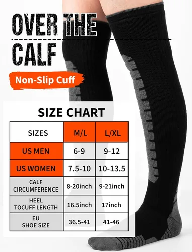 Miniatura 5 de Calcetines de esquí para hombres y mujeres (paquete de 36), calcetines cálidos de invierno por encima de la rodilla, puños antideslizantes