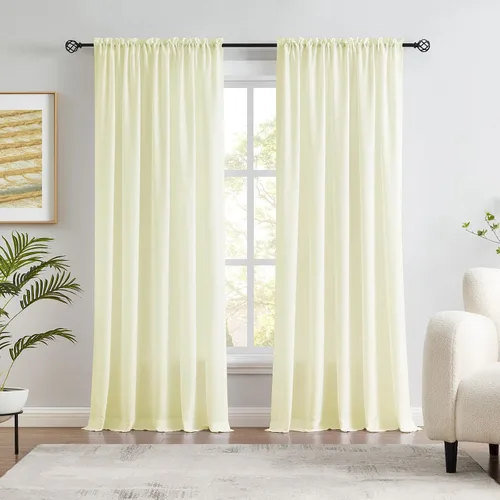 Melodieux Cortinas semitransparentes aterciopeladas color amarillo crema de 84 pulgadas de largo para dormitorio, sala de estar, textura de algodón