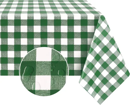 Miniatura 20 de Romanstile Mantel rectangular de vinilo, 100% impermeable, mantel de plástico a cuadros de búfalo, resistente y lavable para exteriores, campamento