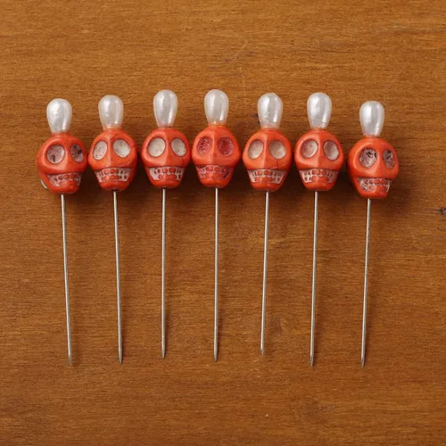 Miniatura 5 de BLESSUME 7pcs Candle Magick Ritual Pins Skull Top (naranja)