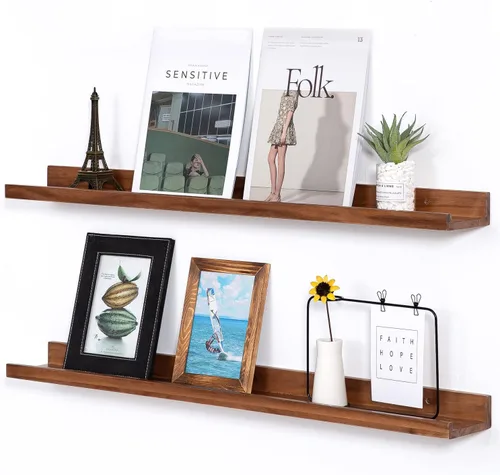Miniatura 13 de Estantes flotantes negros para pared de 24 pulgadas con reborde, repisa moderna para cuadros, estantes de pared para fotos, decoración
