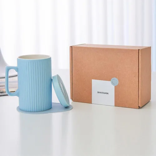 Miniatura 7 de Taza de café con tapa, taza de café de 16 onzas y taza de té con posavasos, adecuada para lavavajillas y microondas (azul)