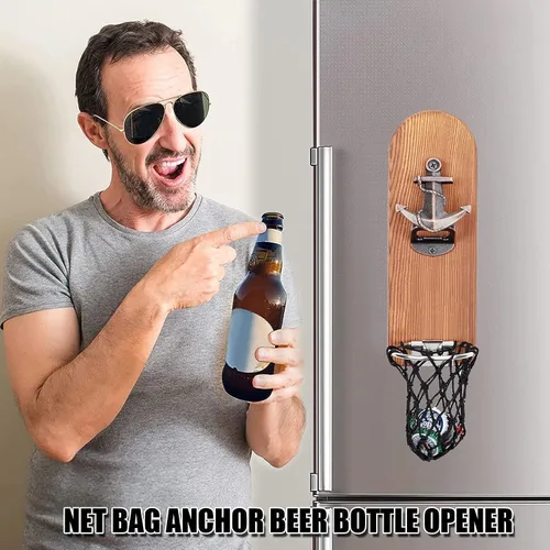 Miniatura 4 de Abrebotellas de cerveza montado en la pared con atrapador de tapas magnético, abrebotellas magnético de madera para refrigerador, regalos de cerveza