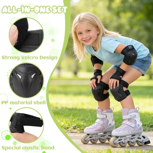 Miniatura 2 de TXJ Sports Rodilleras para niños y jóvenes, coderas con protectores de muñeca, juego de 6 unidades para niños de 3 a 14 años, monopatín, deportes