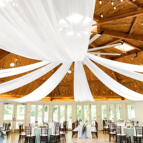 Miniatura 27 de 6 paneles de cortinas blancas para techo de boda, cortinas de techo de 5 x 10 pies, cortinas de tela transparente para arco de boda, cortinas