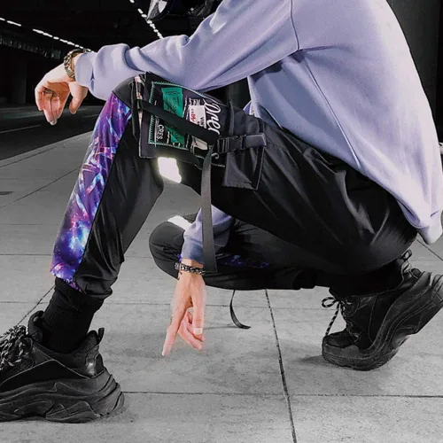 Miniatura 2 de XYXIONGMAO Pantalones deportivos reflectantes negros para hombre, pantalones deportivos Techwear, hip hop, ropa de calle, pantalones cargo