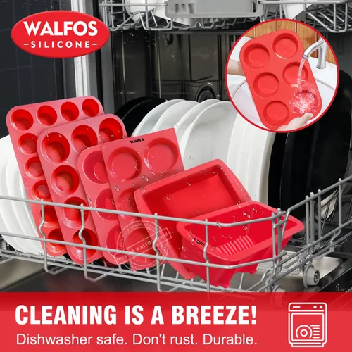 Miniatura 7 de Walfos - Molde de silicona para magdalenas de 6 tazas, molde antiadherente para cupcakes para hornear, de grado alimenticio y sin BPA, perfecto