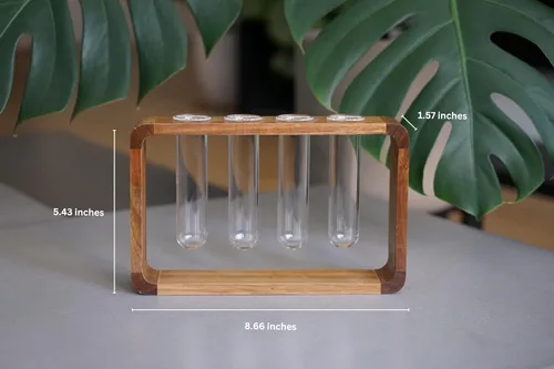 Miniatura 6 de Source & Plot Estación de propagación de plantas, soporte de madera de acacia con 4 tubos de ensayo de vidrio, estante hidropónico de mesa