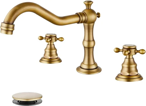gotonovo Grifo de lavabo de baño de 3 orificios extendido, grifo mezclador de doble manija cruzada para lavabo de baño, grifo de tocador, montaje en