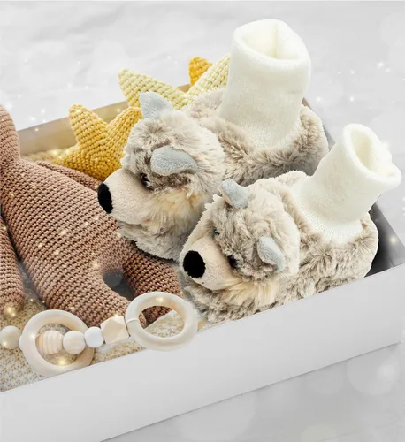 Miniatura 6 de DolliBu - Zapatos de bebé de felpa suave de lobo gris Suave y esponjoso forro polar unisex con lobo de peluche para bebé niño o niña Pantuflas