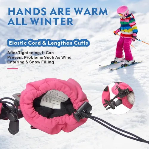 Miniatura 7 de BQA Guantes de esquí para niños, impermeables, para invierno, clima frío, snowboard, nieve, guantes cálidos para niños y niñas