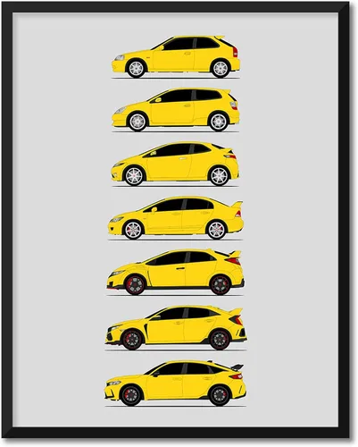 Miniatura 22 de Custom Car Posters Póster hecho a mano compatible con Honda Civic Type-R Generations e impresión de Civic Type R