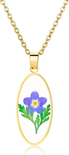 Miniatura 42 de Collar de flores silvestres prensadas con encaje de Forget-Me-Not y Queen Anne Collar de flores prensadas de oro Collares hechos a mano