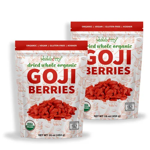Wholeberry bayas de goji gouqi de lupulo orgánico 32oz | Crudas, veganas, sin gluten, superalimento rico en proteína vegetal, fibra dietética,