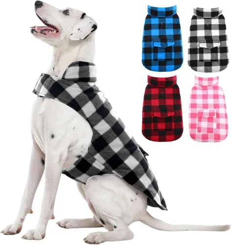 Miniatura 10 de Kuoser - Abrigo de invierno para perros, chaqueta de forro polar resistente al viento, estilo británico a cuadros, chaleco para climas fríos, Rosa