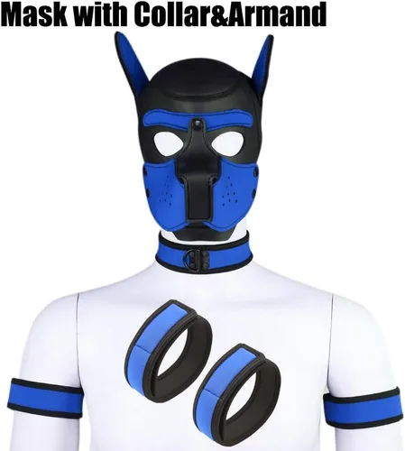 Miniatura 5 de Máscara de neopreno de cara completa para cachorro, capucha extraíble, máscara de Halloween (azul, máscara)