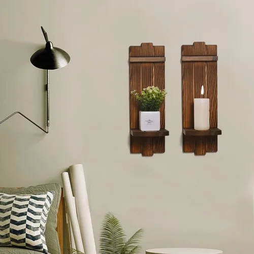 Miniatura 3 de Yorkmills Juego de 2 Apliques Decorativos de Pared, Portavelas de Pared Decoración Rústica del Hogar, Arte de Pared Estilo Granja Apliques de Velas