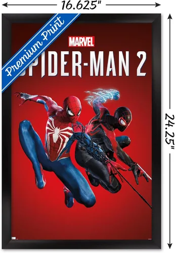 Miniatura 3 de Marvel's Spider-Man 2 - Póster de pared de arte con llave, 22.4 pulgadas de largo x 14.7 pulgadas de ancho, versión enmarcada en negro Versión