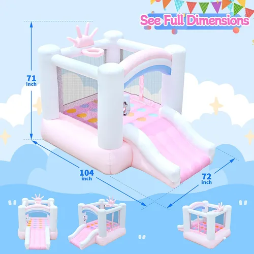 Miniatura 2 de Casa inflable de rebote para niños, castillo hinchable de 104 x 72 x 71 pulgadas para edades de 3 a 8 años, rebotador con tobogán, área de salto
