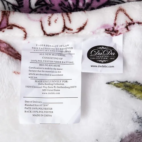 Miniatura 6 de DaDa Bedding - Manta de forro polar de visón sintético con estampado floral morado, franela de felpa ultrasuave, estampado de pájaros de jardín