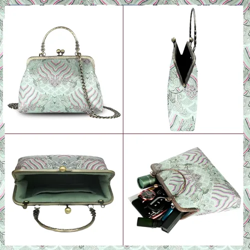 Miniatura 114 de Bolso floral con asa superior, bolso de noche Kiss Lock para mujer, bolso vintage