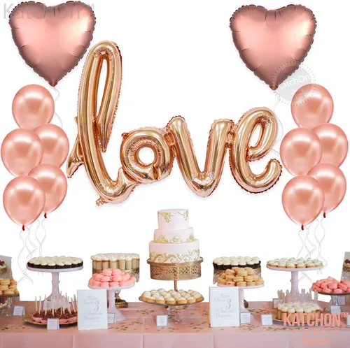 Miniatura 2 de Katchon - Set decorativo de globos de papel de aluminio, diseño "love", corazón, rosado