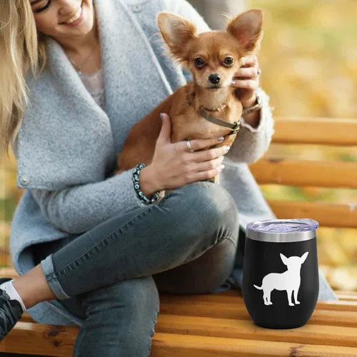Miniatura 4 de Lifecapido Regalos de Chihuahua, Juego de 2 Vasos de Vino de Acero Inoxidable de 12oz con Silueta de Chihuahua, Regalos de Cumpleaños y Navidad