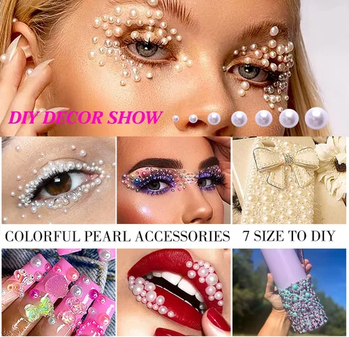 Miniatura 4 de 5600 PIEZAS Medias Perlas Redondas Planas Imitación Perlas para Manualidades, 7 Tamaños para Arte de Uñas DIY, Creación de Joyería, Zapatos, Taza