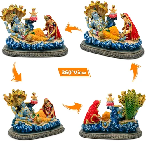 Miniatura 6 de BangBangDa Estatua de Dios hindú Vishnu Lakshmi – 8.3 pulgadas de largo, ídolo indio Vishnu Laxmi Murti, regalo para cumpleaños familiar indio
