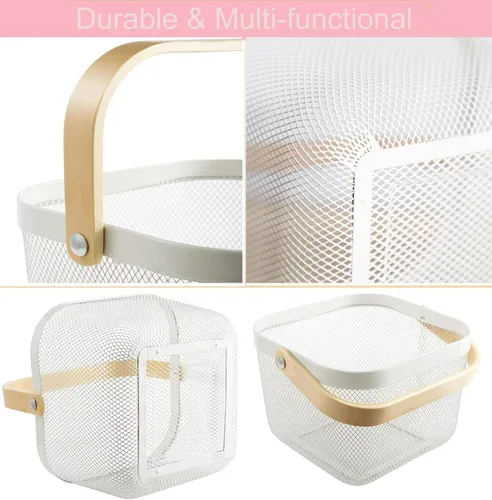 Miniatura 4 de AJIODA Paquete de 3 cestas de acero de malla metálica, cesta organizadora de almacenamiento, cesta de cocina colgante multifuncional, cesta de Blanco