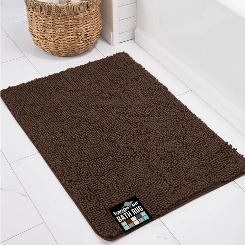 Miniatura 22 de KANGAROO Alfombras de baño, alfombra de baño de chenilla suave y absorbente, tapete de ducha lanudo, alfombra de baño de secado rápido lavable a