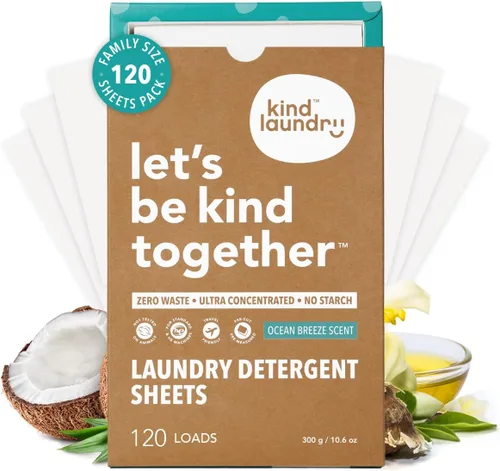 Miniatura 16 de Hojas de detergente KIND LAUNDRY con enzimas que combaten las manchas - Jabón ecológico para lavandería a base de plantas - Detergente