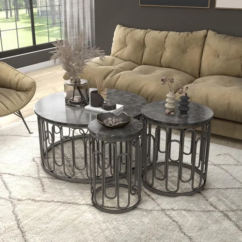 Miniatura 2 de Furniture of America Davis - Juego de mesa moderno de 3 piezas con parte superior de mármol, patas de metal resistentes y estante abierto para sala
