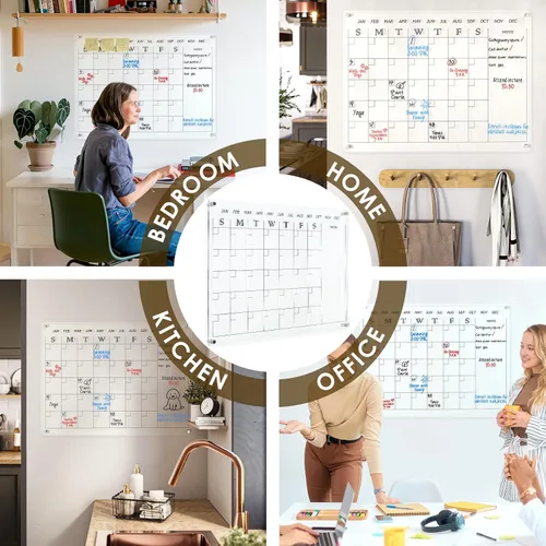 Miniatura 7 de MAKELLO Calendario Acrílico para Pared de 24" x 18", Calendario Transparente de Borrado en Seco para Oficina, Escuela, Hogar, Dormitorio, 4
