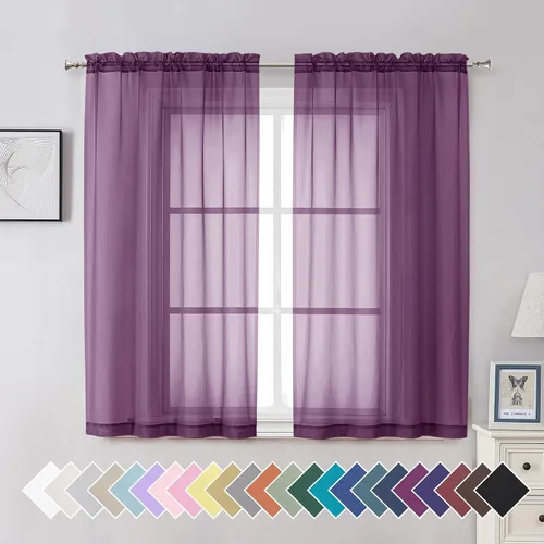 Miniatura 181 de Aiyufeng 2 paneles de cenefa transparente negra de 14 pulgadas de largo, cortinas cortas negras transparentes para dormitorio, cortinas de cocina