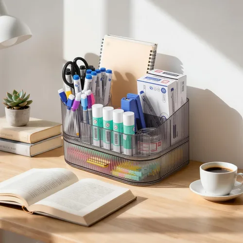 Miniatura 4 de Delamu Organizador de maquillaje para tocador con cajones apilables, soporte giratorio de 360º para brochas de maquillaje, vitrina grande