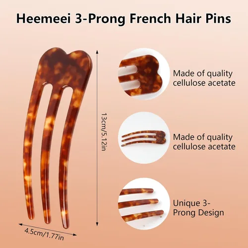Miniatura 3 de Horquillas francesas grandes para mujer, 4 piezas de horquillas de pelo francés en forma de U, pinzas de pelo francés únicas de 3 puntas, tenedores