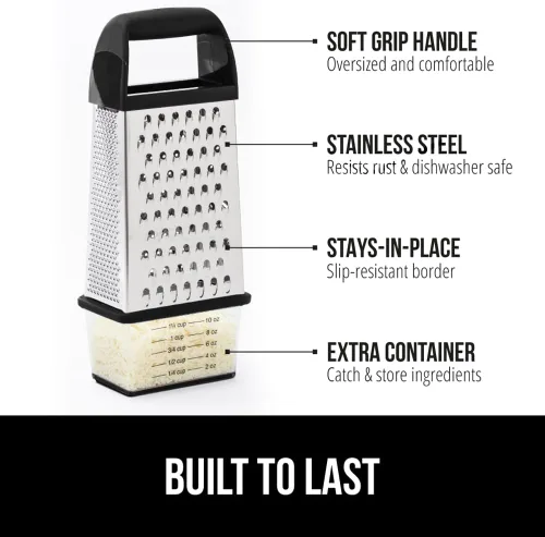 Miniatura 2 de GORILLA GRIP XL Rallador de queso de 4 lados con contenedor, ralladores de caja de acero inoxidable 100% libres de BPA, triturador de queso