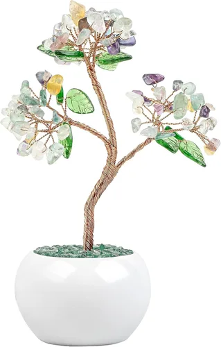 Miniatura 7 de Amogeeli Árbol de dinero de cristal curativo con maceta de cerámica, árbol de la suerte bonsái de piedra para decoración del hogar Fengshui